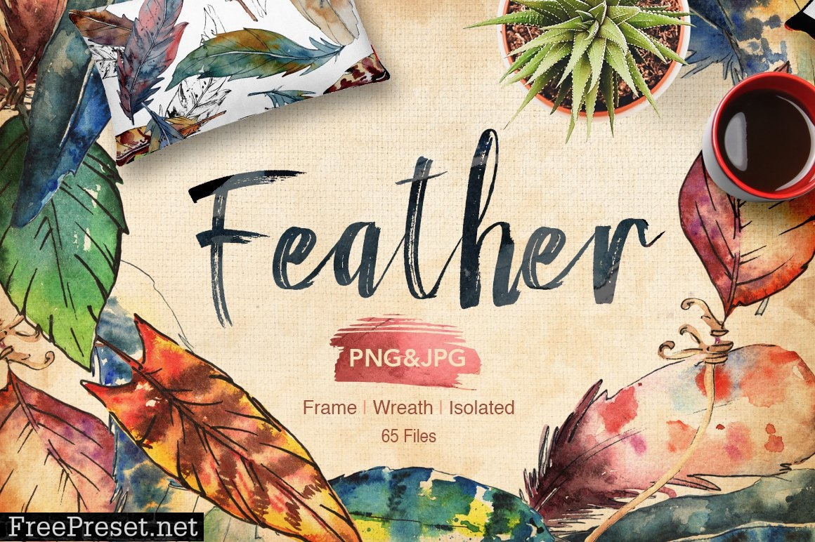 Feather bird PNG watercolor set