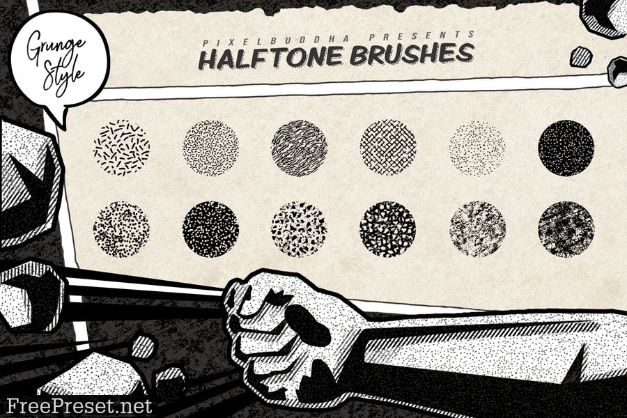 Halftone Grunge Photoshop Brushes PTDK5QR