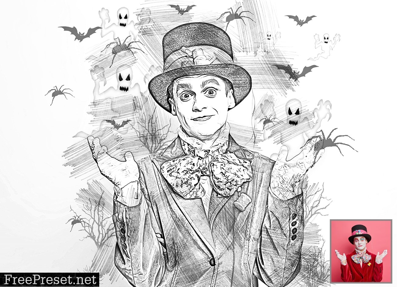 Halloween Sketch Photoshop Action 6415908