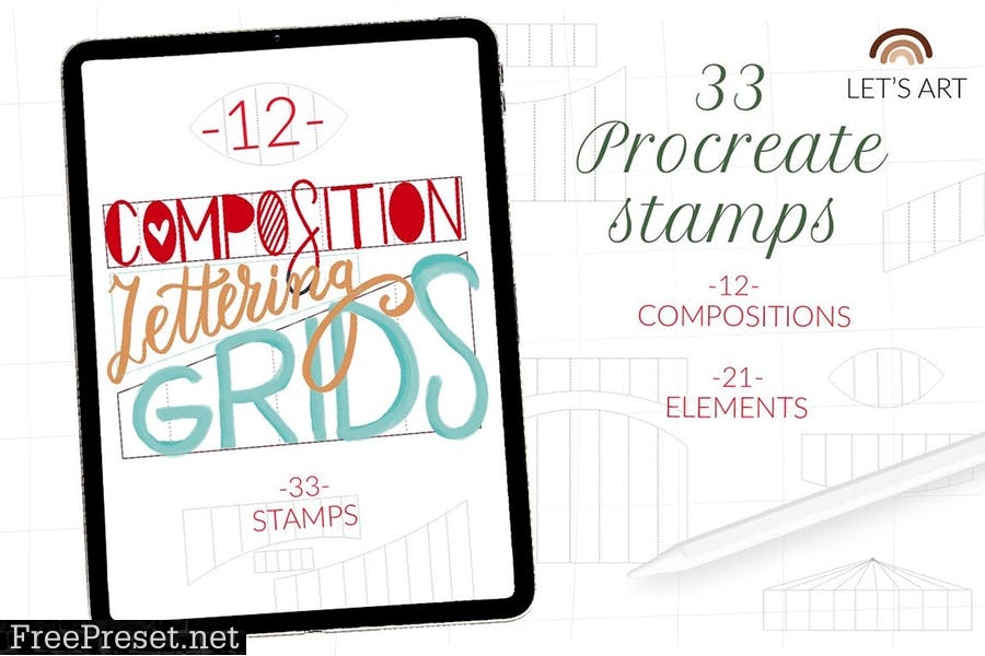 Lettering grid procreate stamps KFW989B