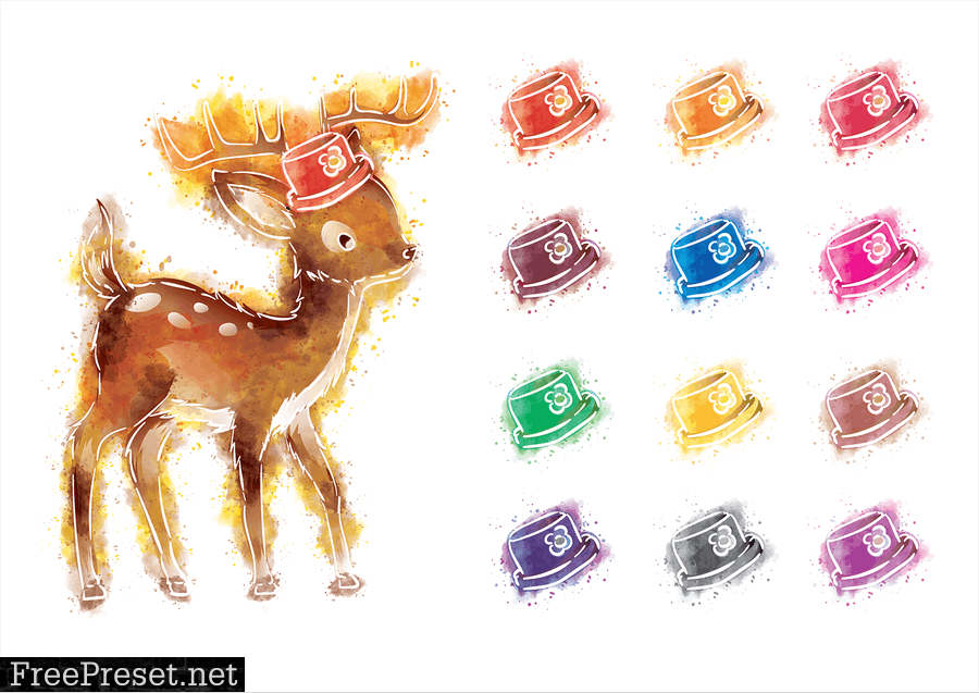 Little Deer - 30 Watercolor for Adobe Illustrator