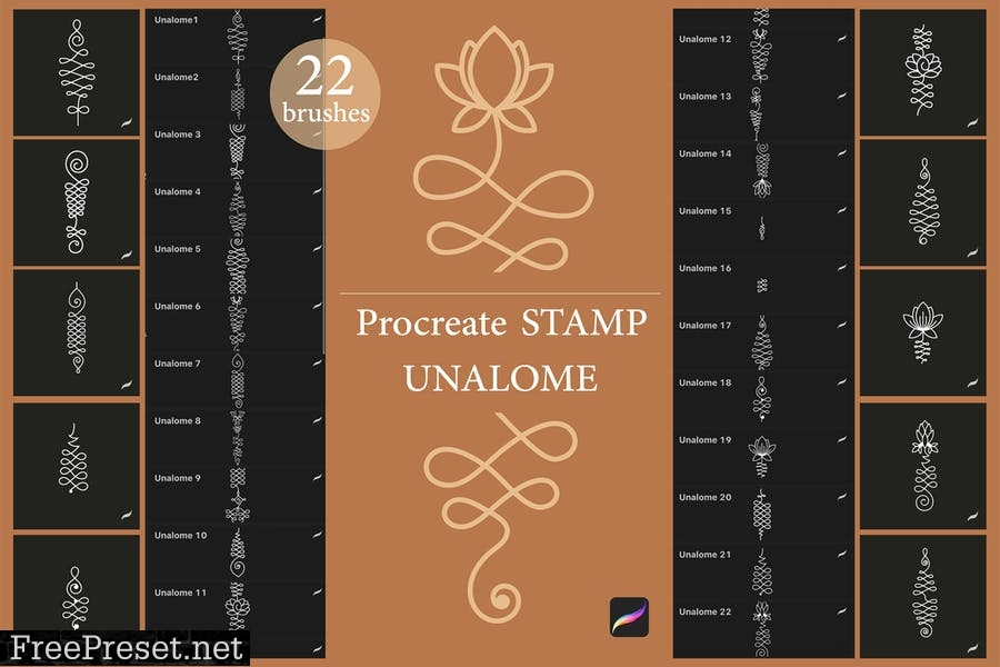 Procreate stamp brushes Unalome AACMDPF