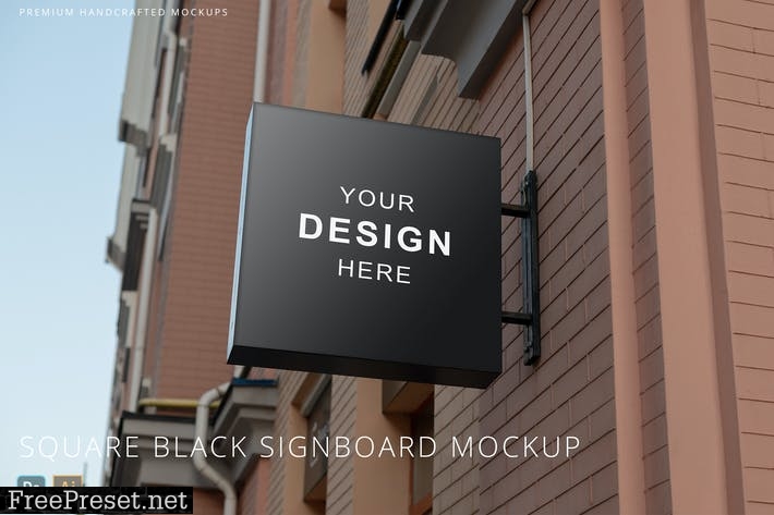 Square Black Signboard Real Street Logo Mockup