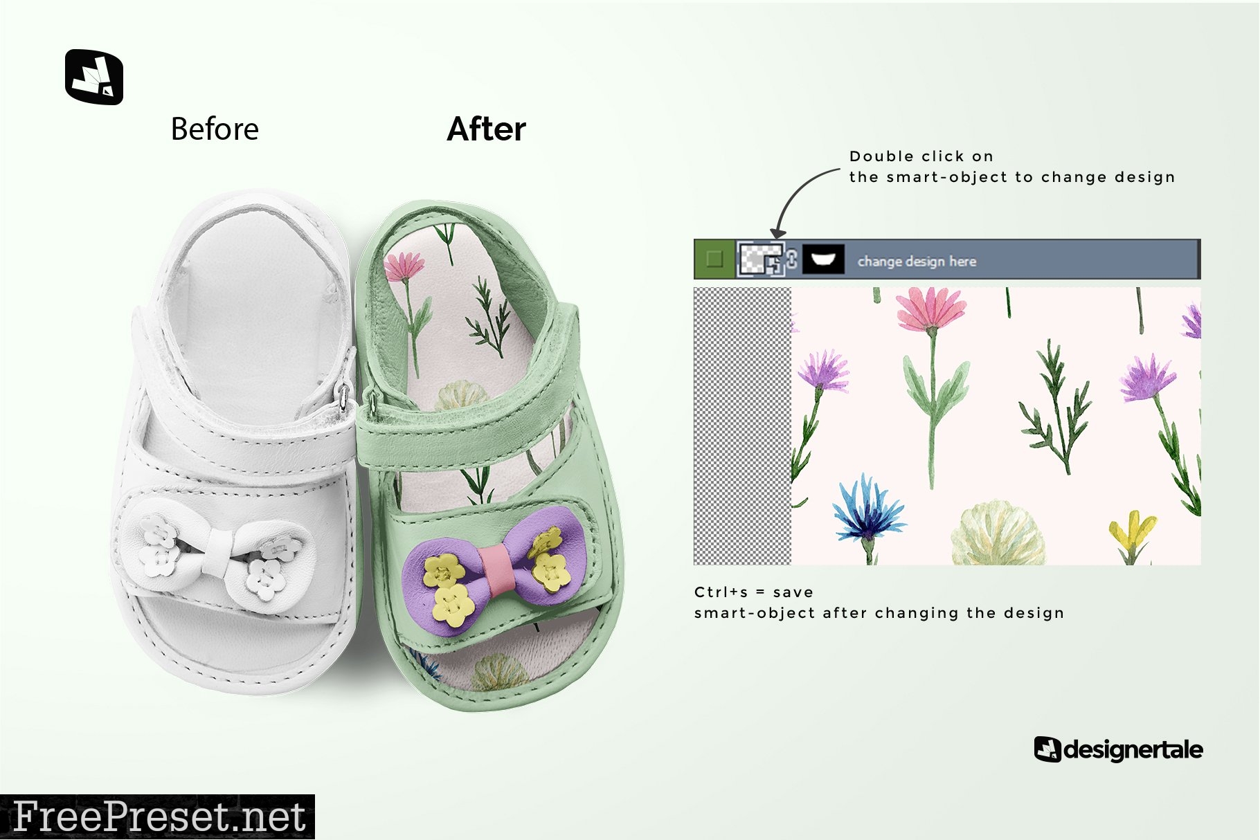 Topview Baby Sandals With Bow Mockup 5174785