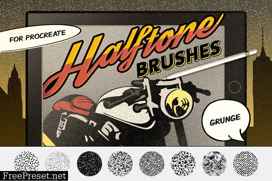 Vintage Comics: Grunge Procreate Brushes GN8DFAB