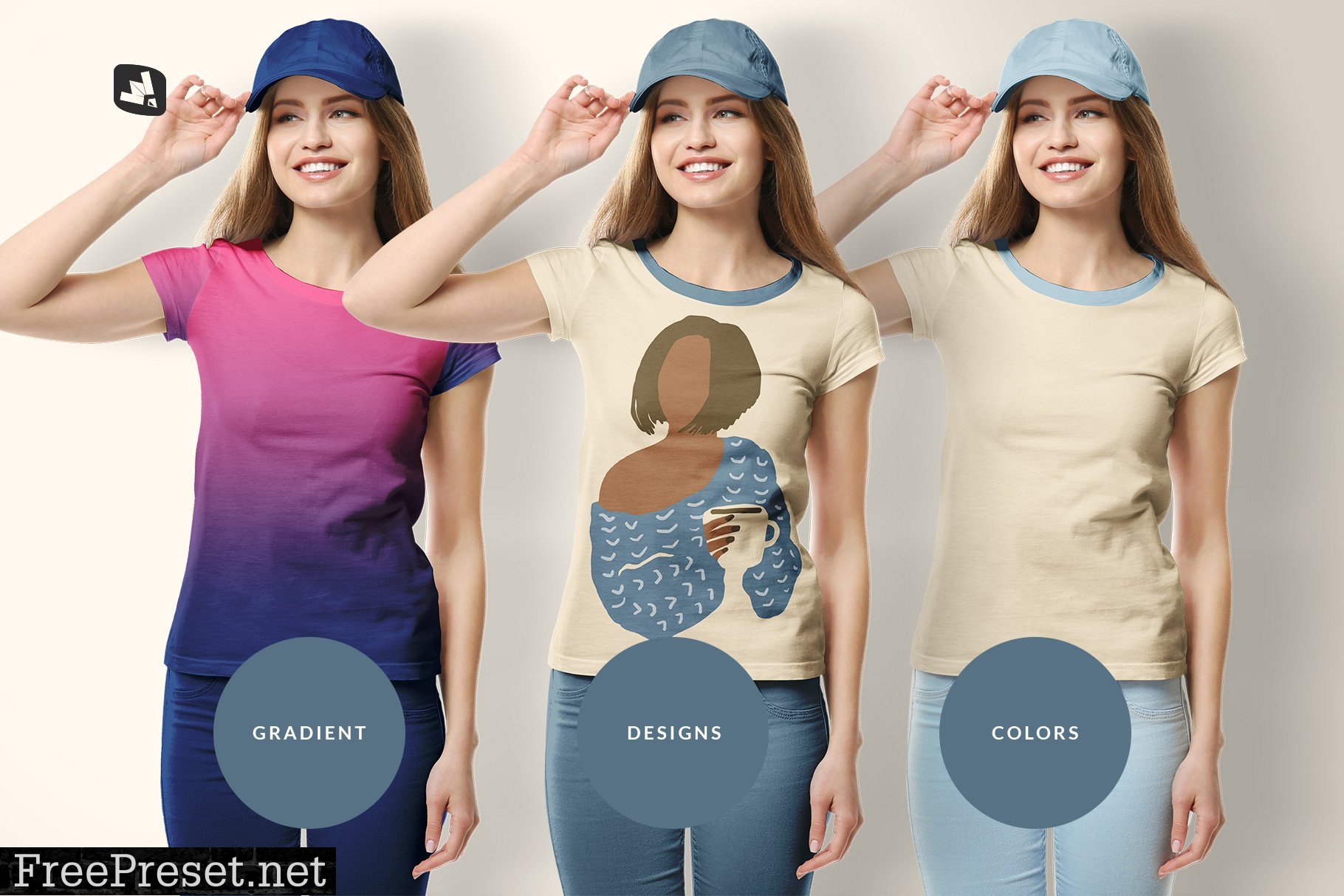 Women's Tshirt With Cap Mockup 5302964