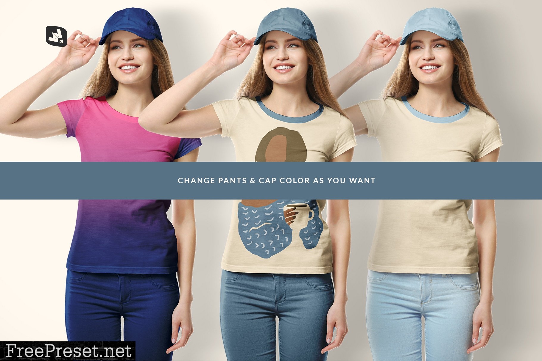 Women's Tshirt With Cap Mockup 5302964