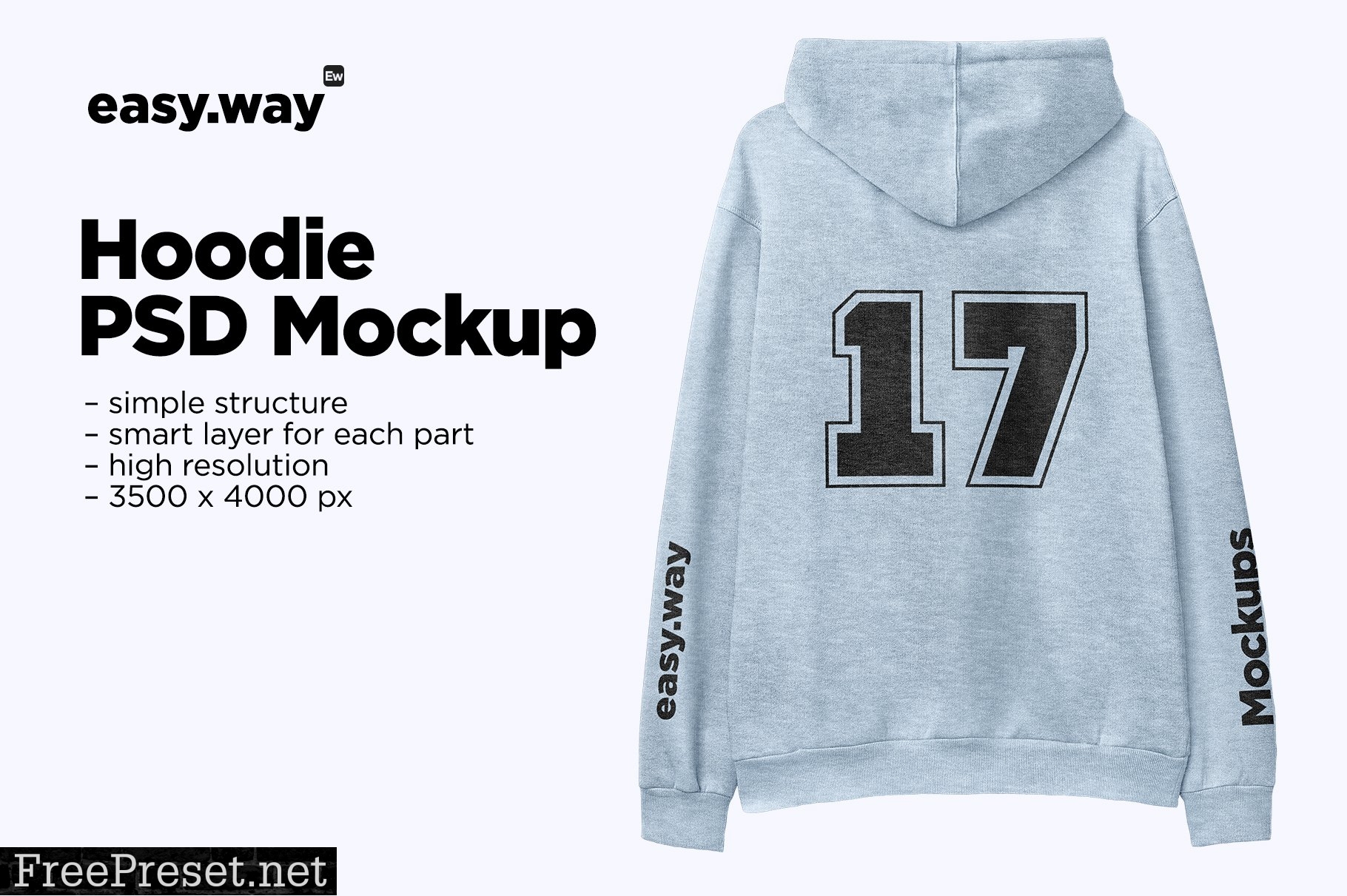 Heather Hoodie Back View PSD Mockup 6163223