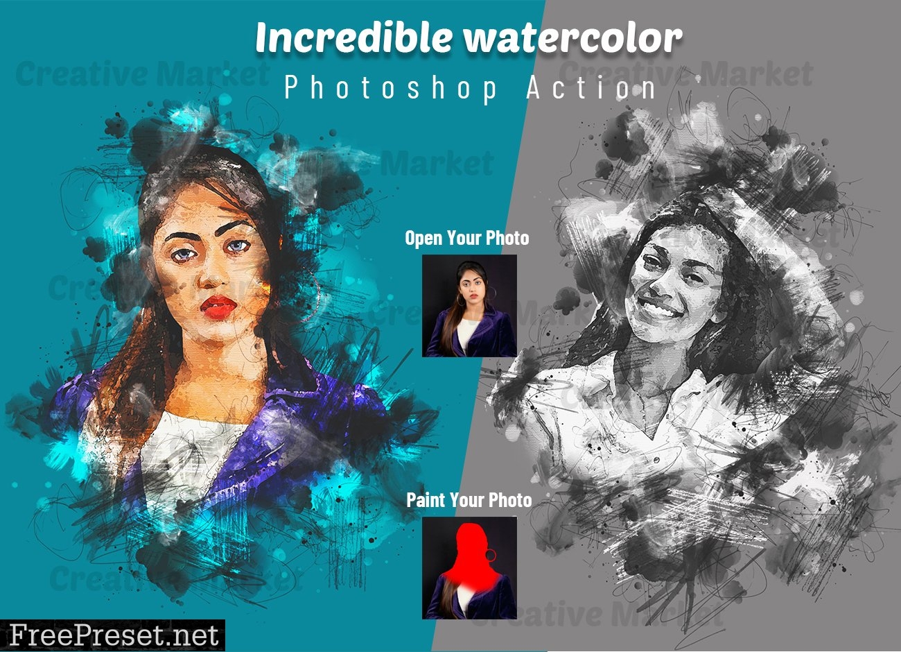 Incredible Watercolor PS Action 6503656