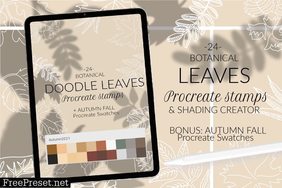 Leaves stamps for Procreate. Foliage