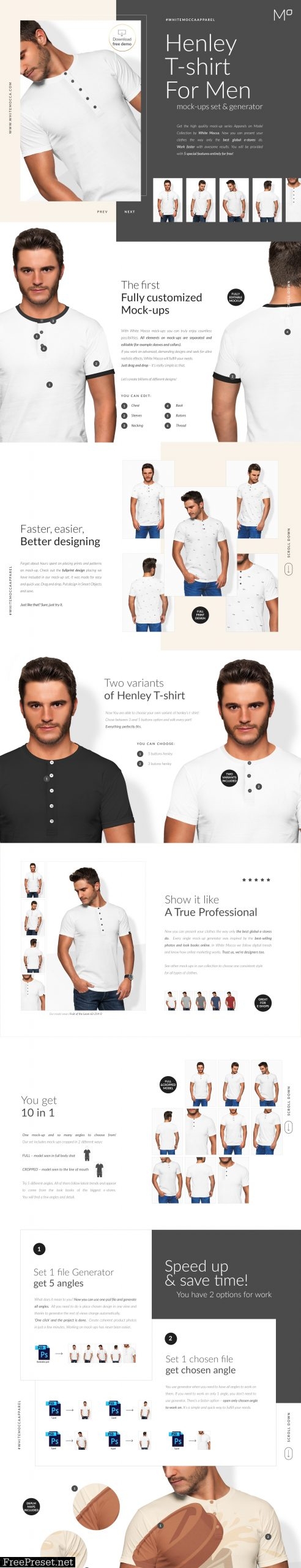 Men Henley T-shirt Mockups Free demo 6390082