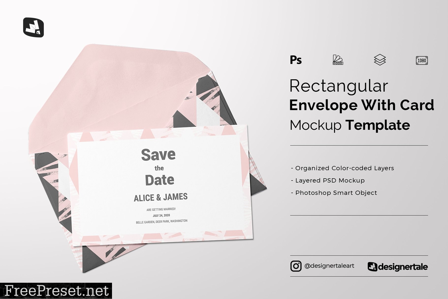 Rectangular Envelope & Card Mockup 4853404