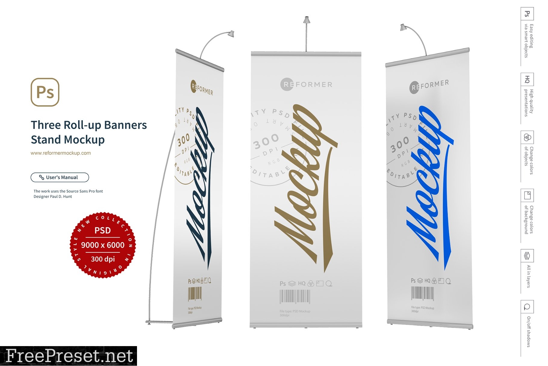 Three Roll-up Banners Stand Mockup 5245986