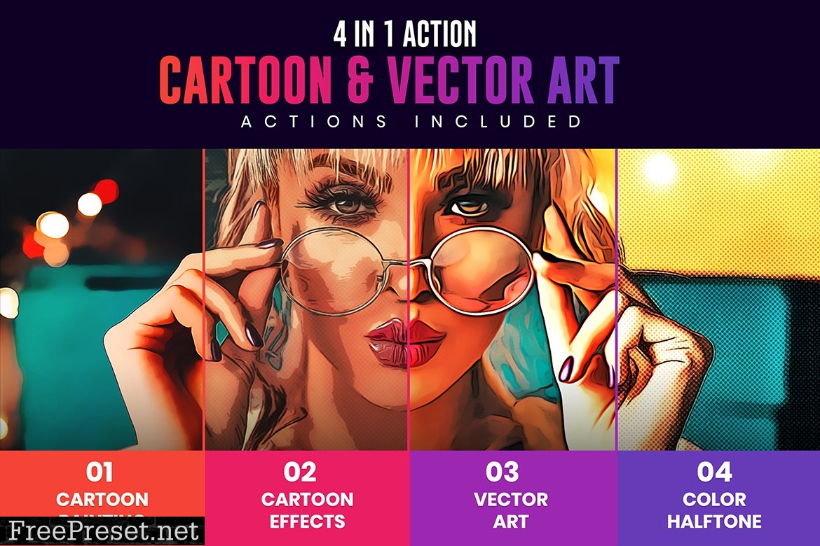 4in1 Cartoon & Vector Art Ps Action 6789030