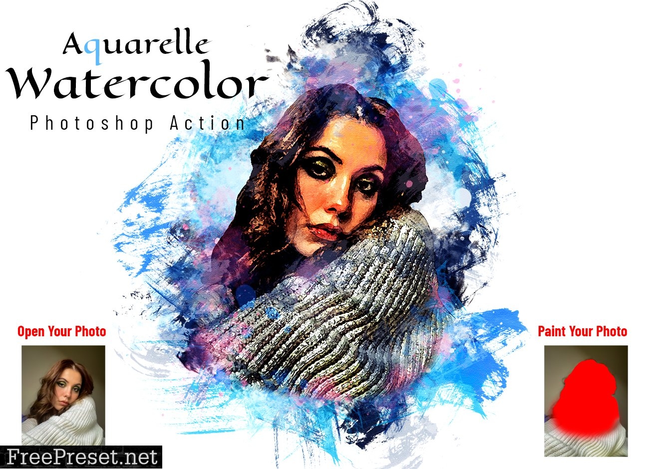 Aquarelle Watercolor PS Action 6880823