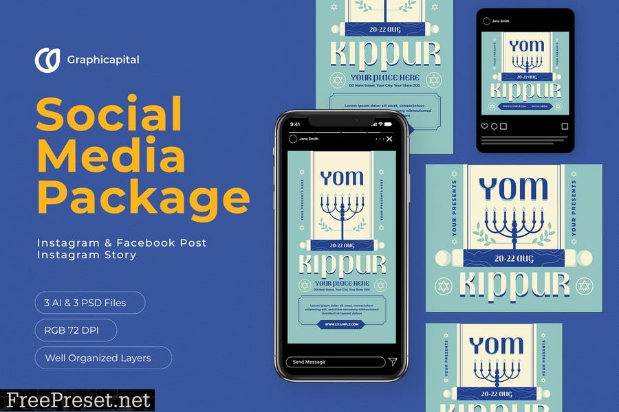 Blue Flat Design Yom Kippur Social Media Package T4F5PK9