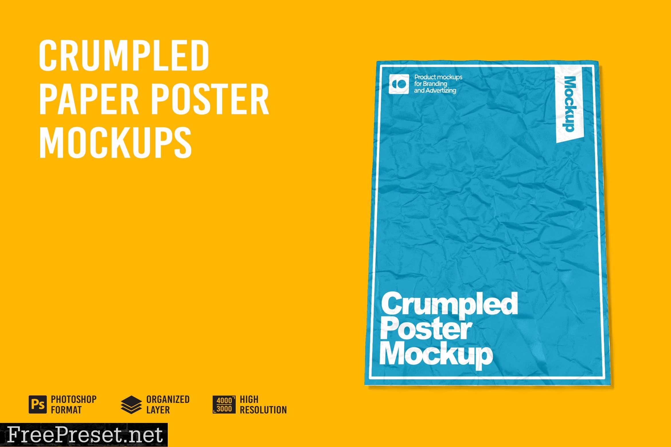 Crumpled Poster or Flyer Mockup 7305263