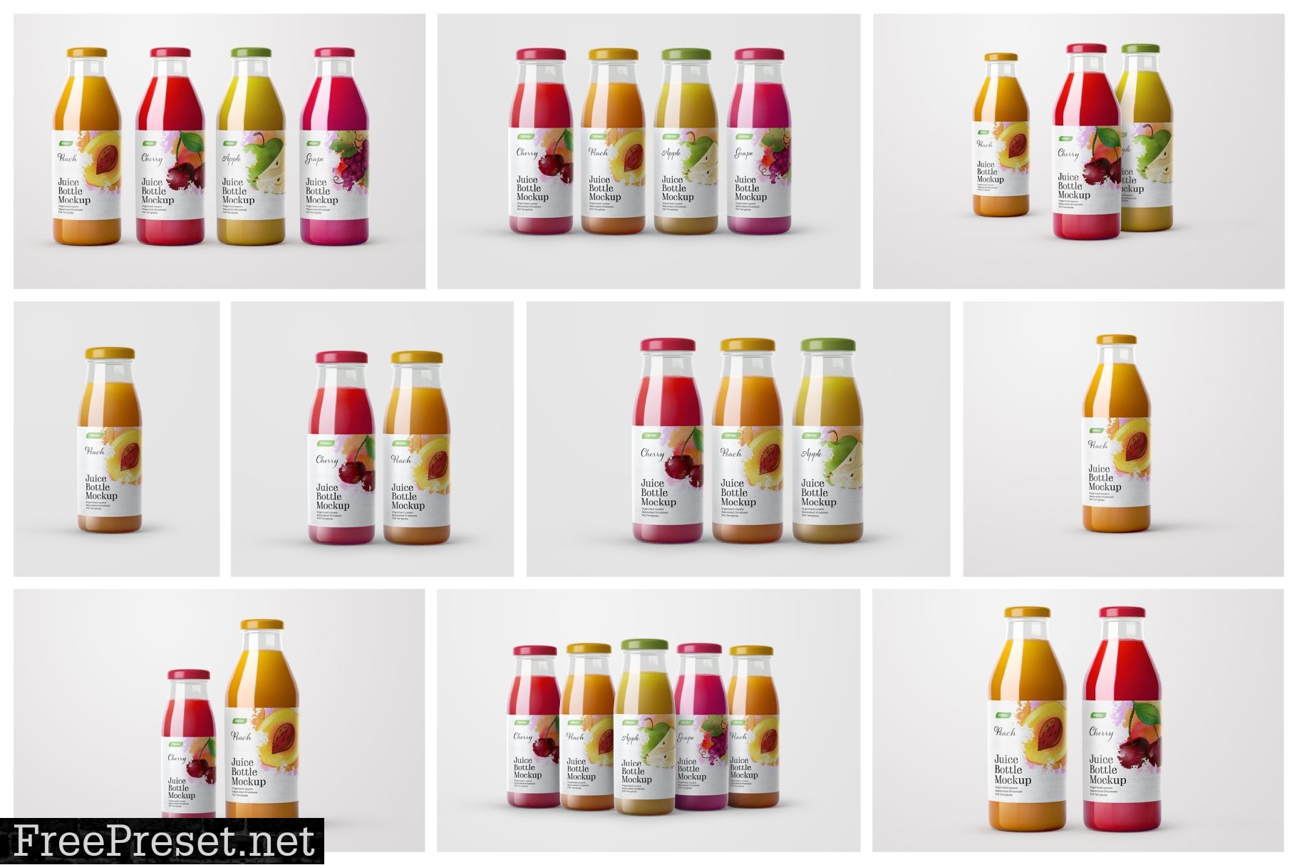 Juice Bottle Packaging Mockup - 3 Views 7345179