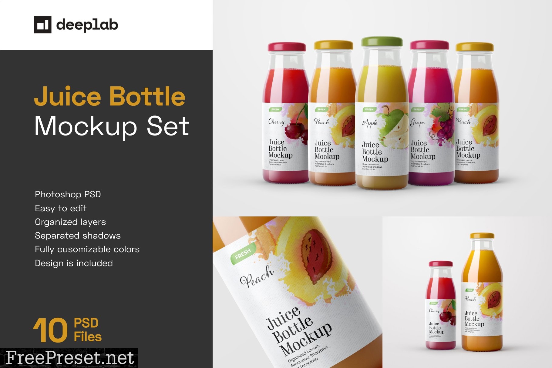 Juice Bottle Packaging Mockup - 3 Views 7345179