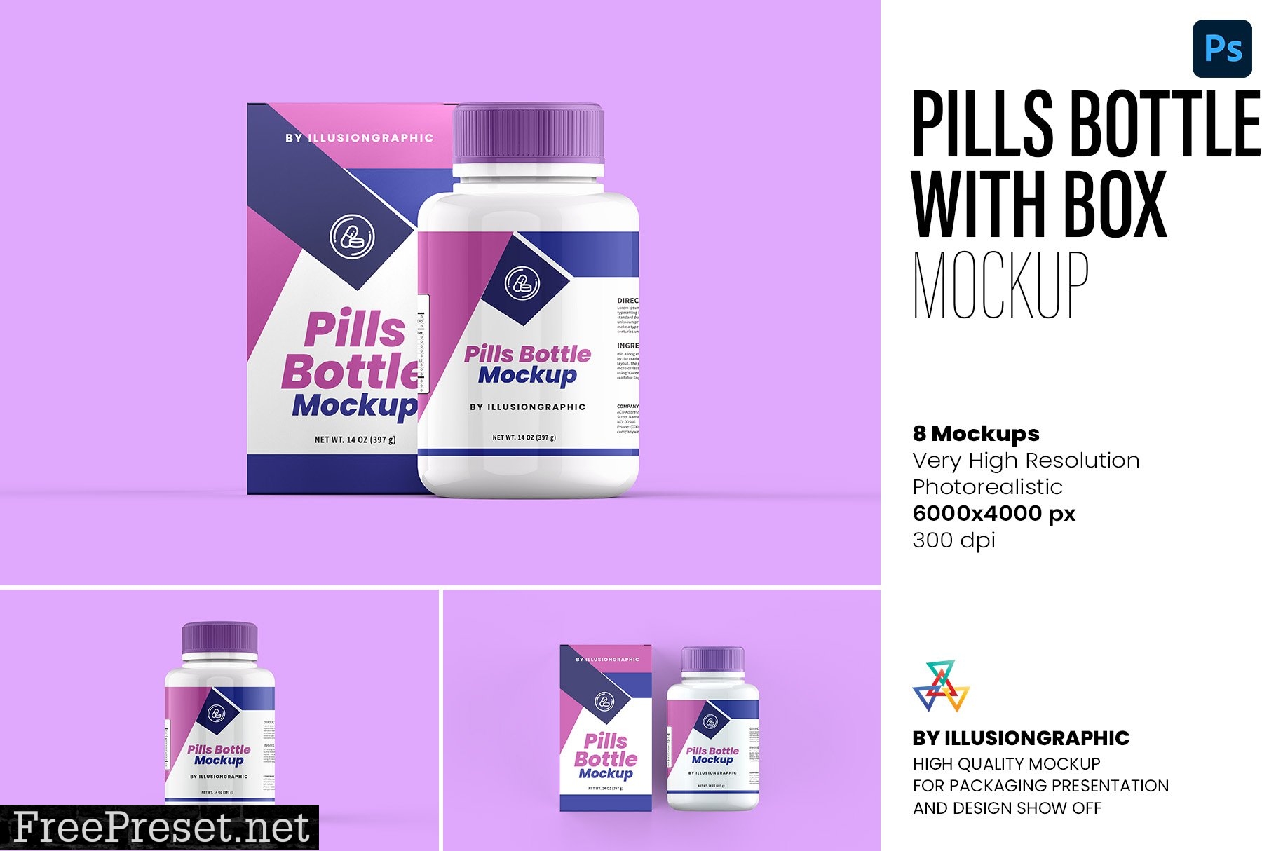 Pills Bottle with Box Mockup 8 views 7323572