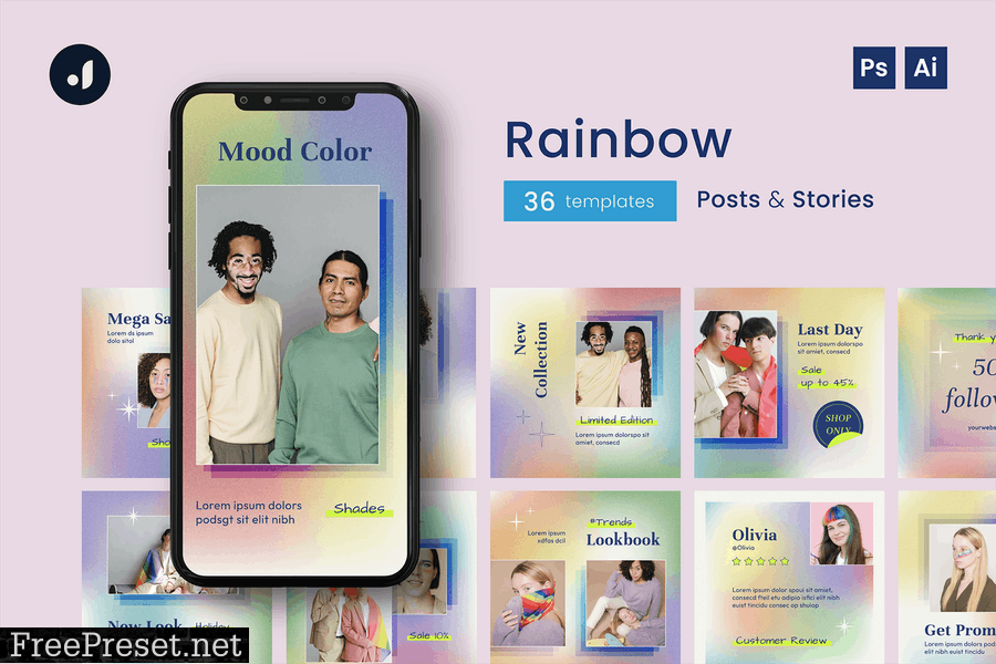 Rainbow Instagram Template FQ54PQ4