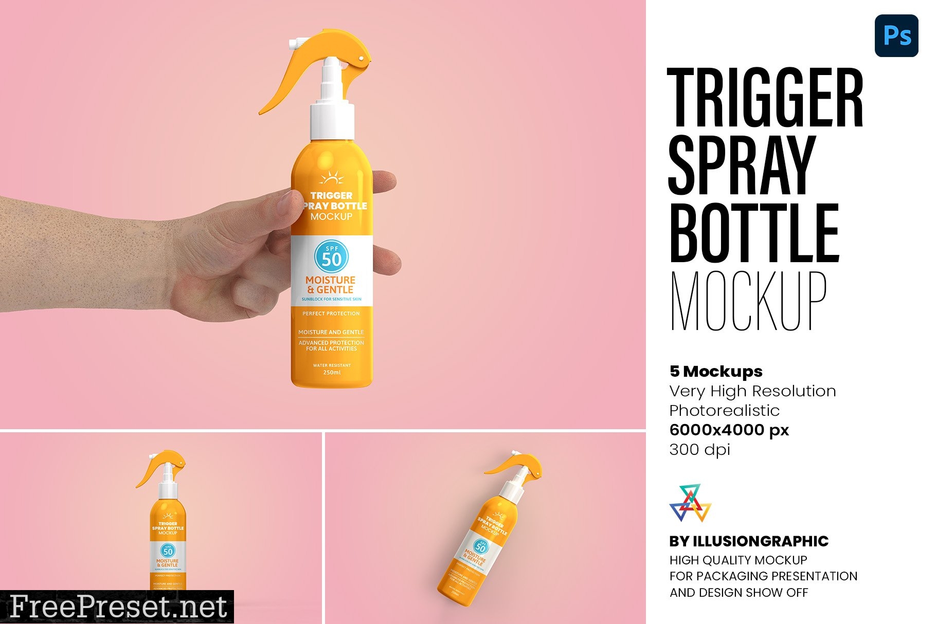 Trigger Spray Bottle Mockup 5 views 7306582