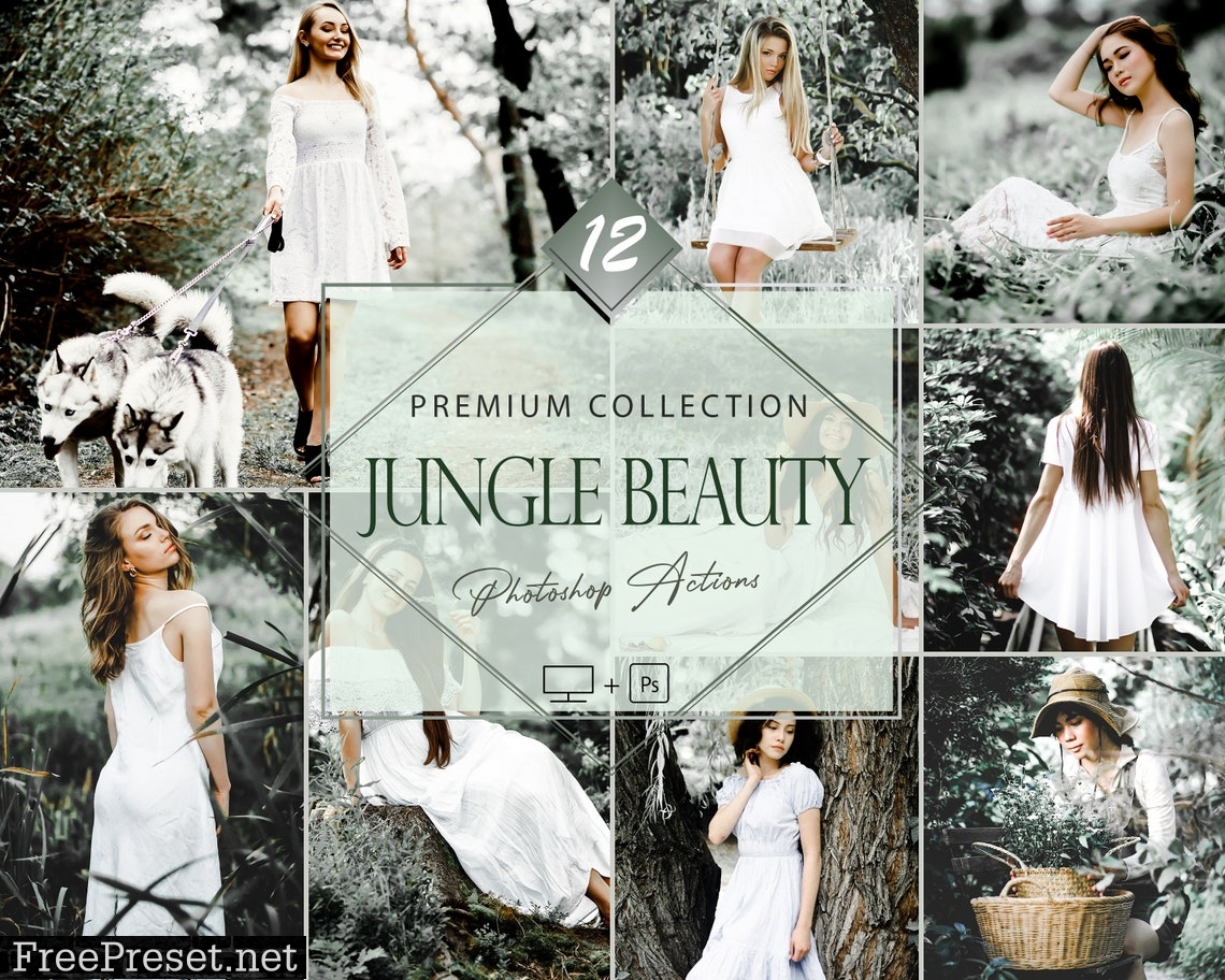 12 Photoshop Actions, Jungle Beauty Ps Action, Forest Cozy ACR Preset, Green Filter