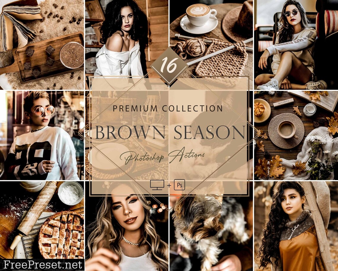 16 Photoshop Actions, Brown Season Ps Action, Moody ACR Preset
