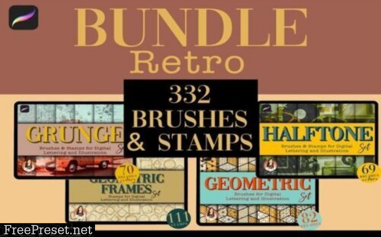 332 Vintage Retro Procreate Brush Bundle