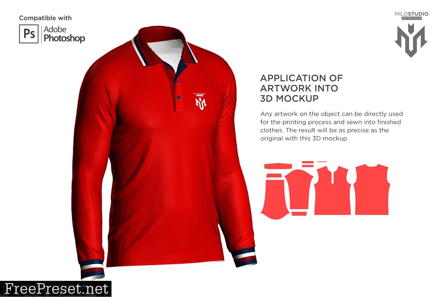 3D Poloshirt Long Sleeve Mockup 6453706