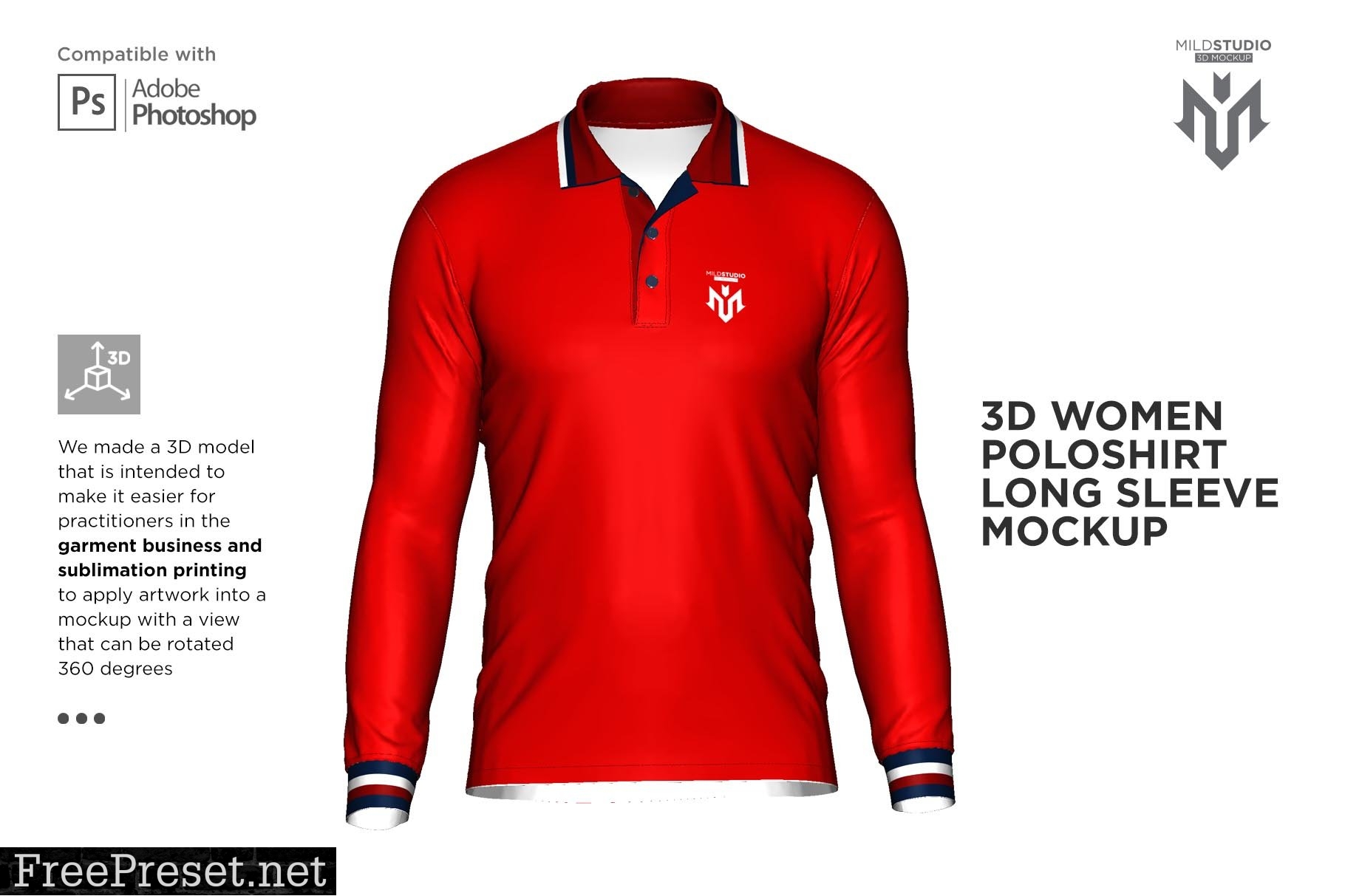 3D Poloshirt Long Sleeve Mockup 6453706