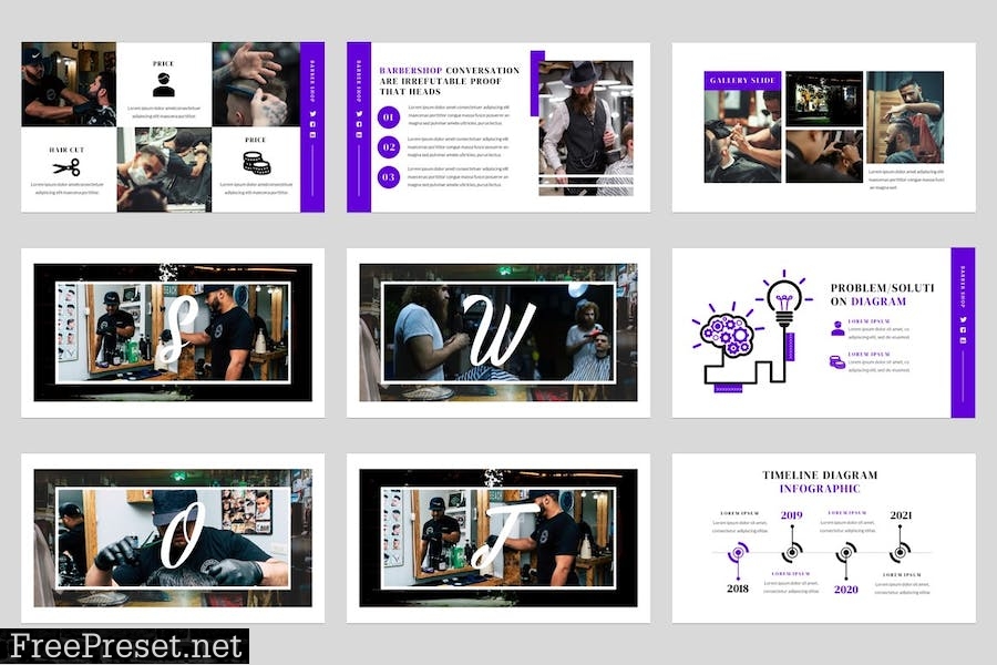 Barbershop & Hairdresser Powerpoint Template BZ77QUR