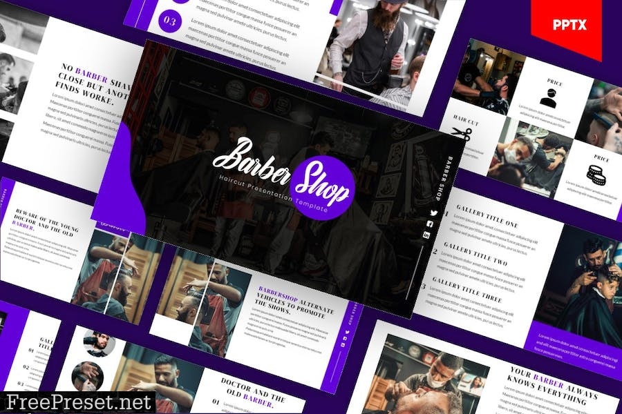 Barbershop & Hairdresser Powerpoint Template BZ77QUR