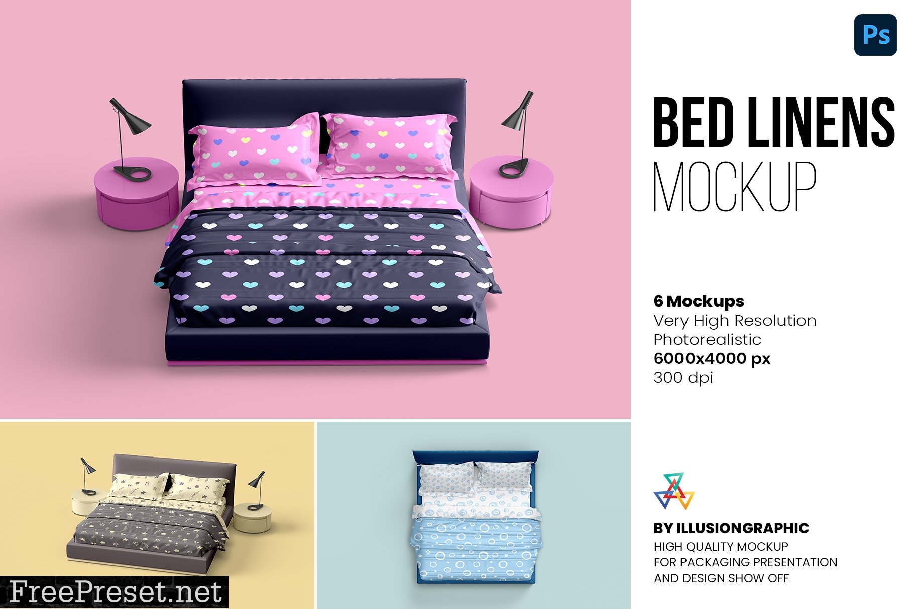 Bed Linens Mockup - 6 Views 7164021