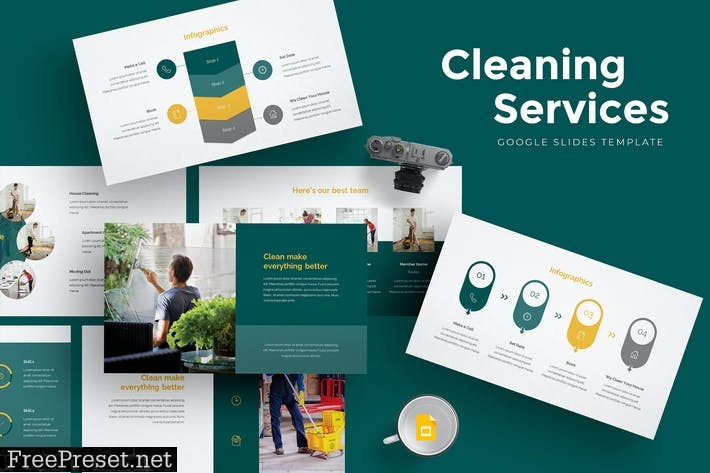 Cleaning Services Google Slides Template A4HK46