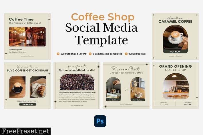 Coffee Shop - Social Media Template 8W586BJ