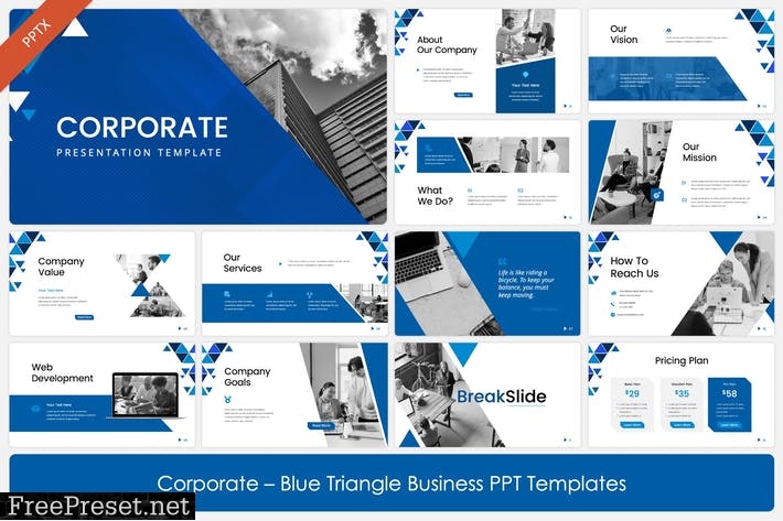 Corporate - Blue Triangle Business PPT Template MJ9WFEV