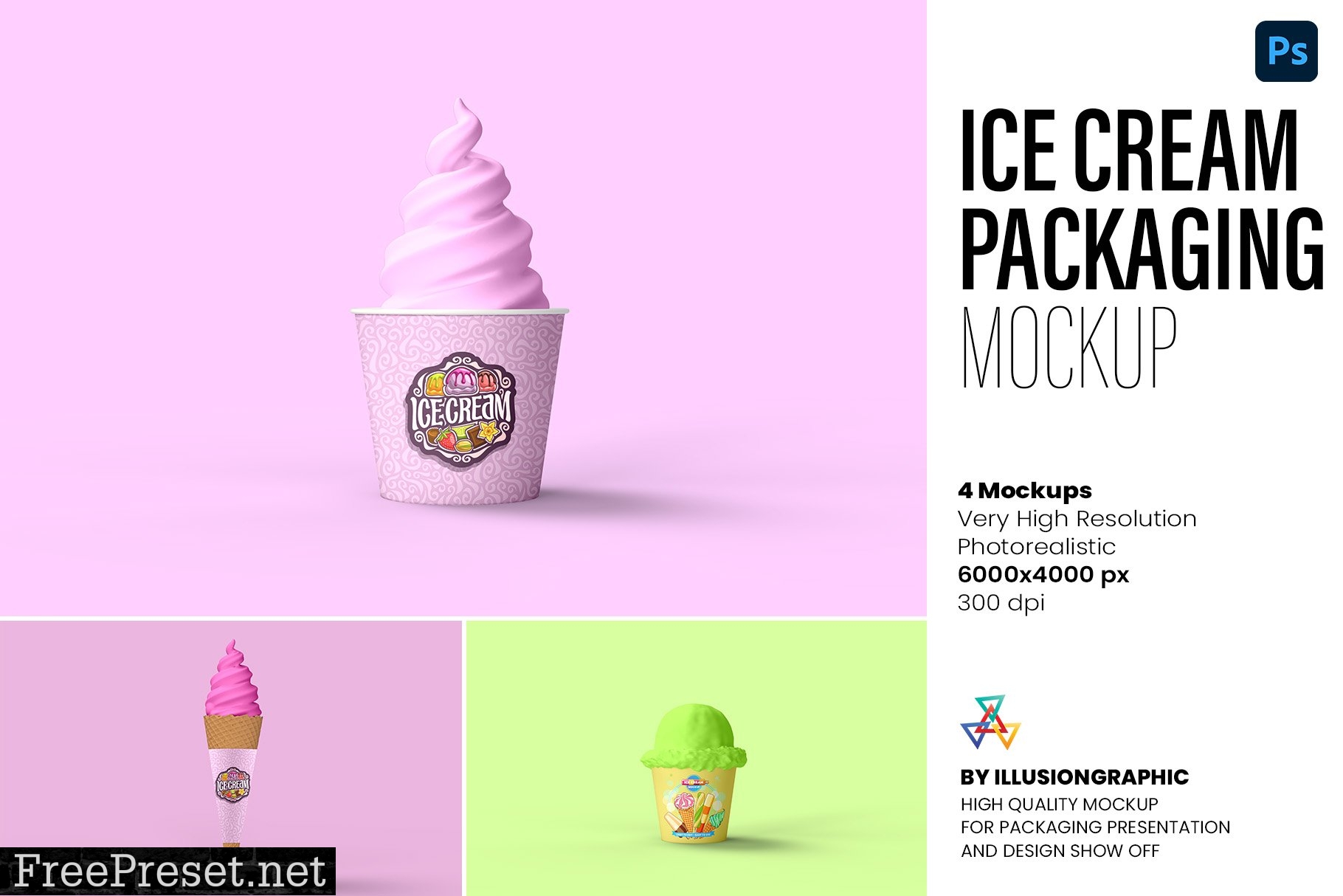 CreativeMarket - Ice Cream Packaging Mockup - 4 views 7373716