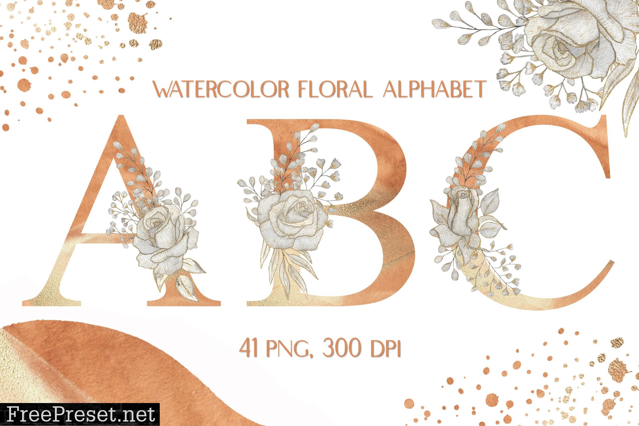 Designbundles - Watercolor Sublimation Floral Alphabet Neutral Colors