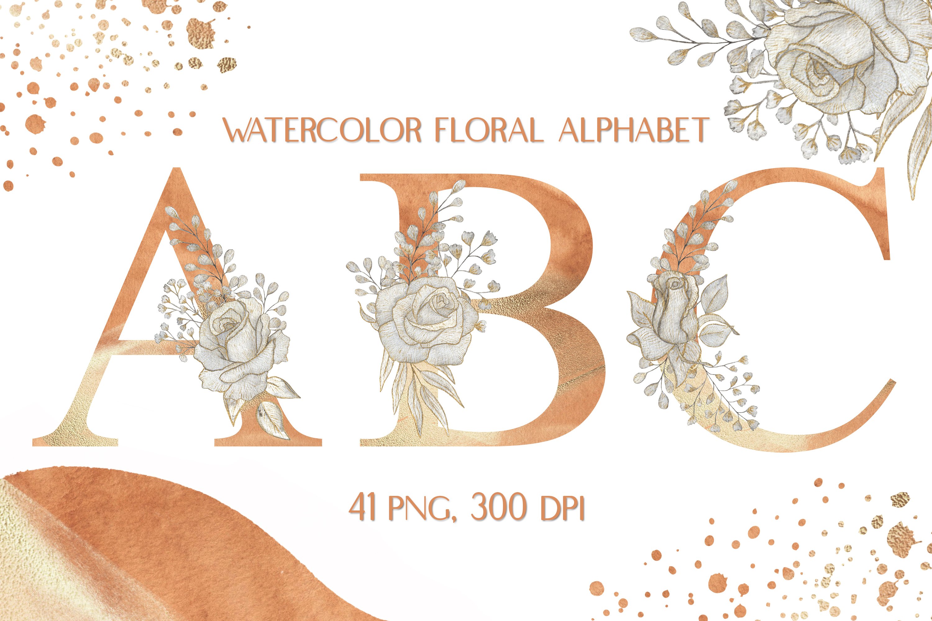 Designbundles - Watercolor Sublimation Floral Alphabet Neutral Colors