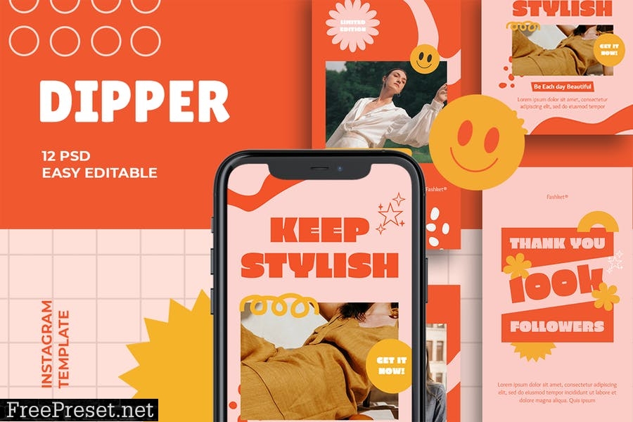 Dipper Retro Instagram Template WVNY2HM