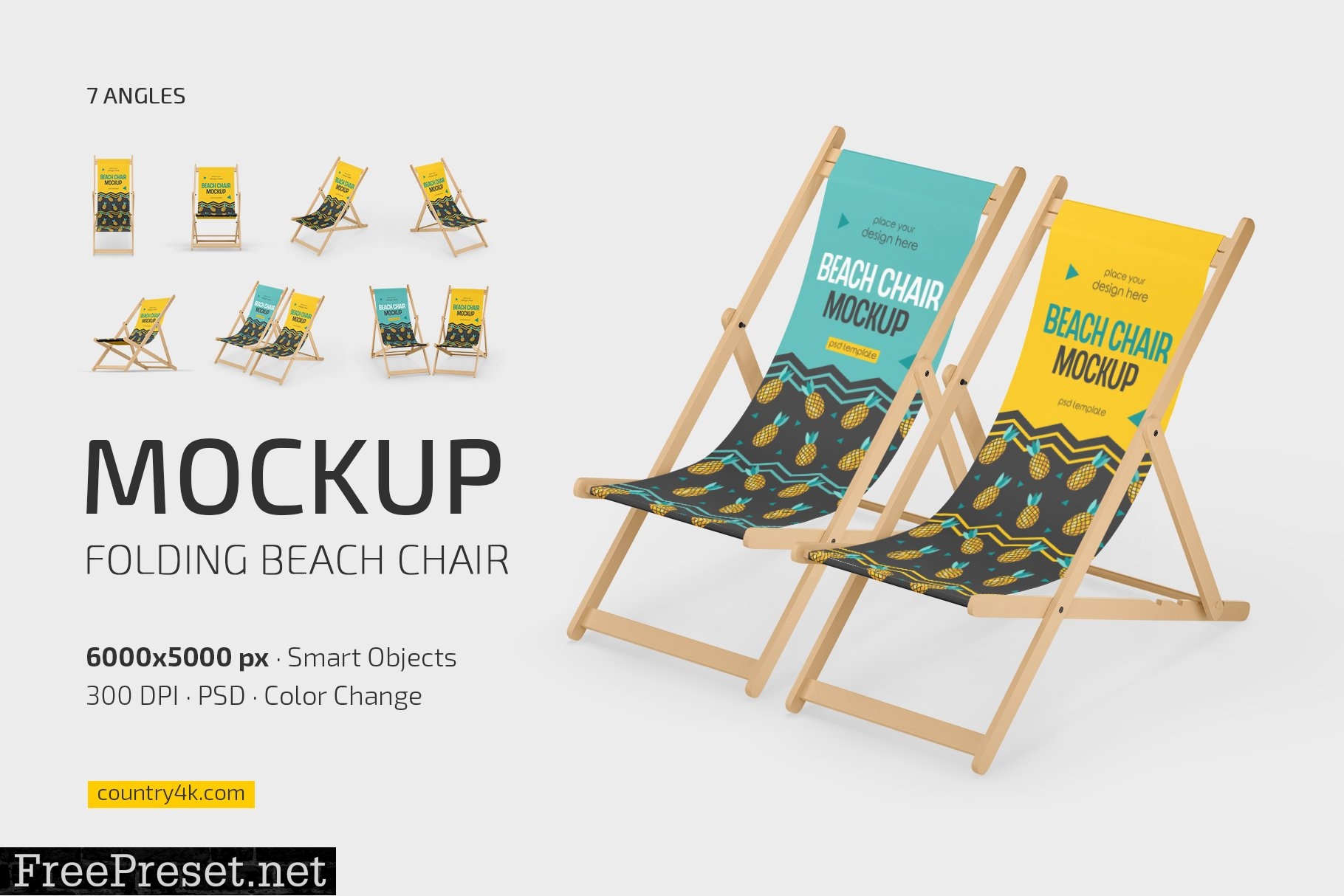 Folding Beach Chair Mockup Set 7114605