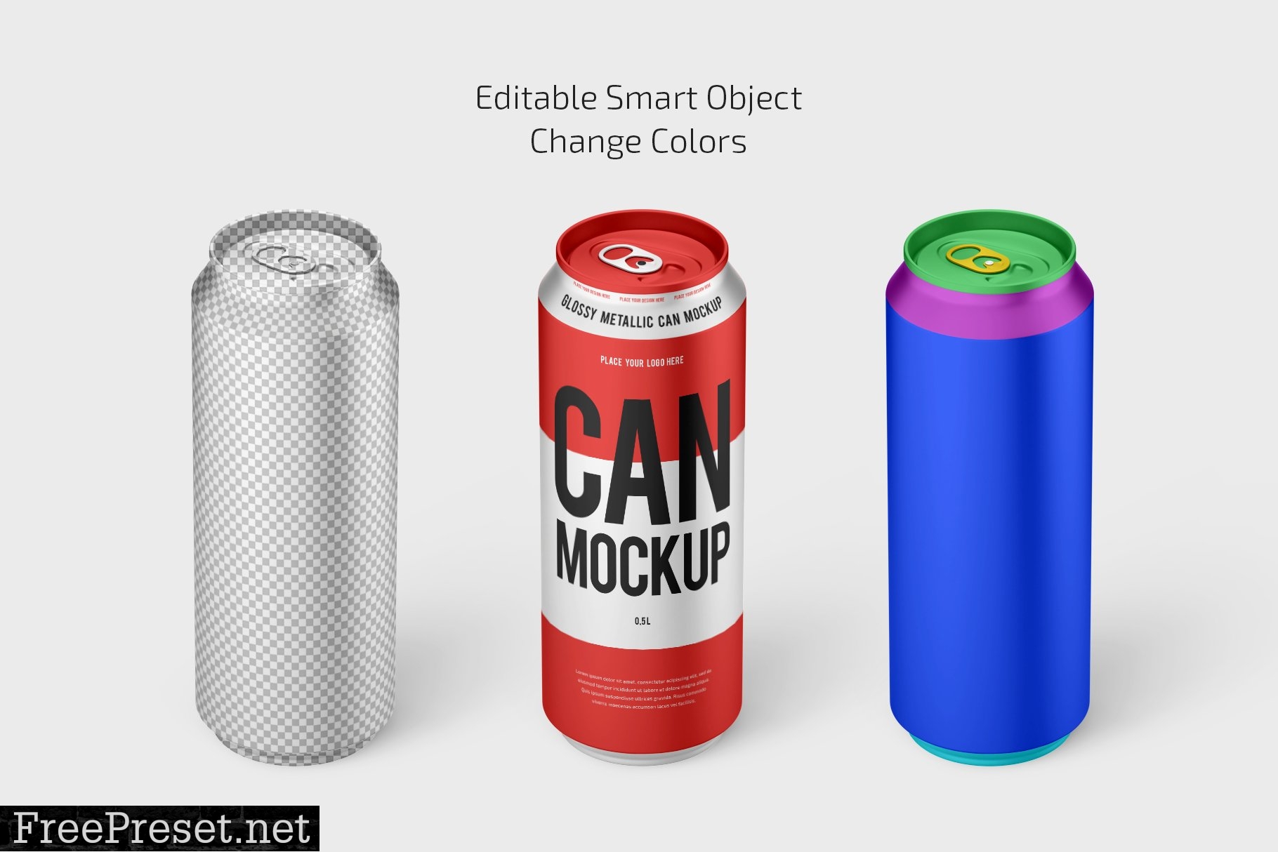 Glossy Metallic Can Mockup Bundle 7026595