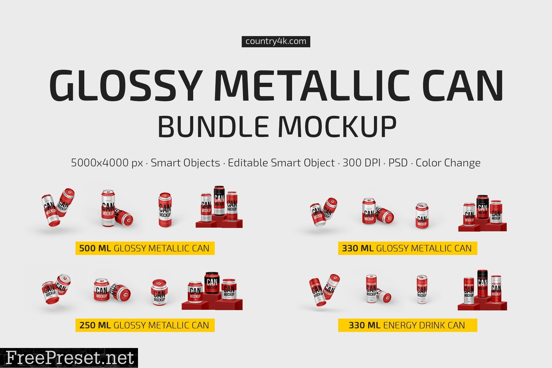 Glossy Metallic Can Mockup Bundle 7026595