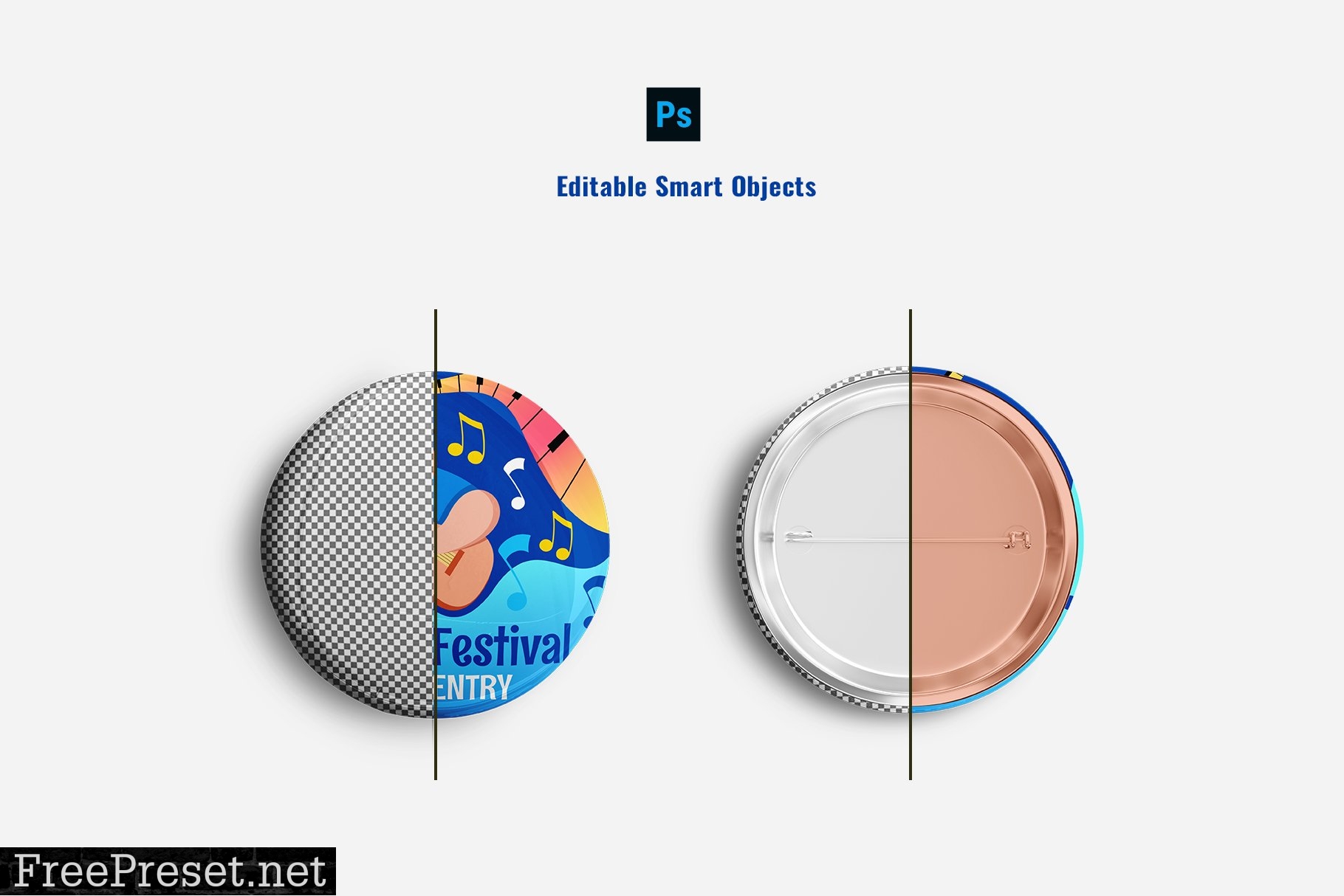 Glossy Round Pin Badge Set Mockup 7149012