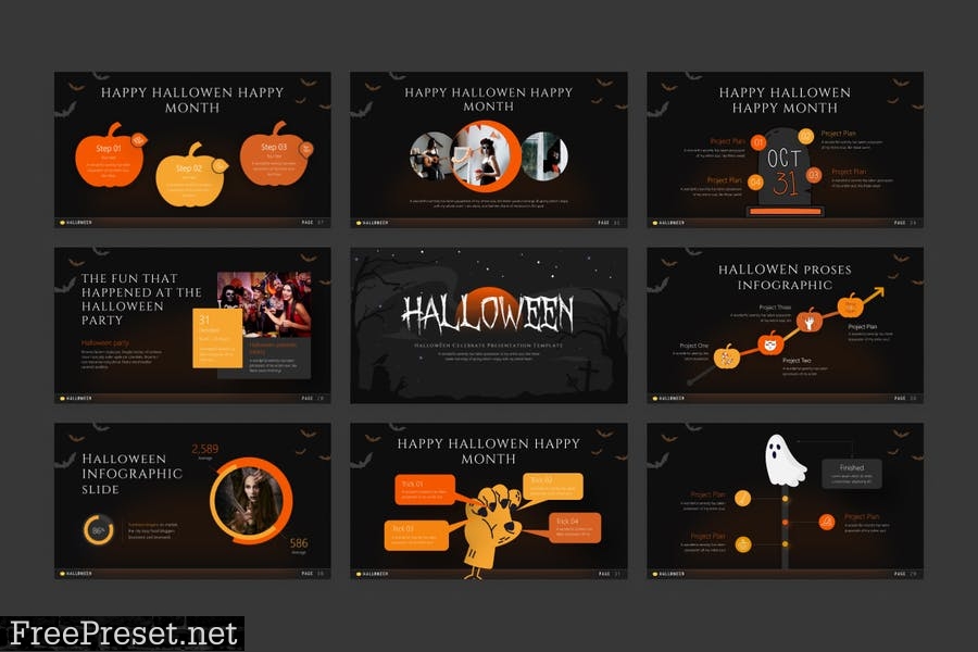 Halloween Creative Spooky PowerPoint Template 3ZH38JT