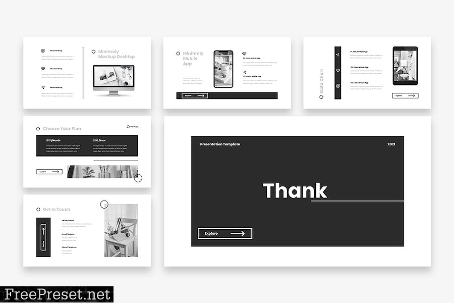 Minimaly - Black & White PowerPoint Template HLR2D2X