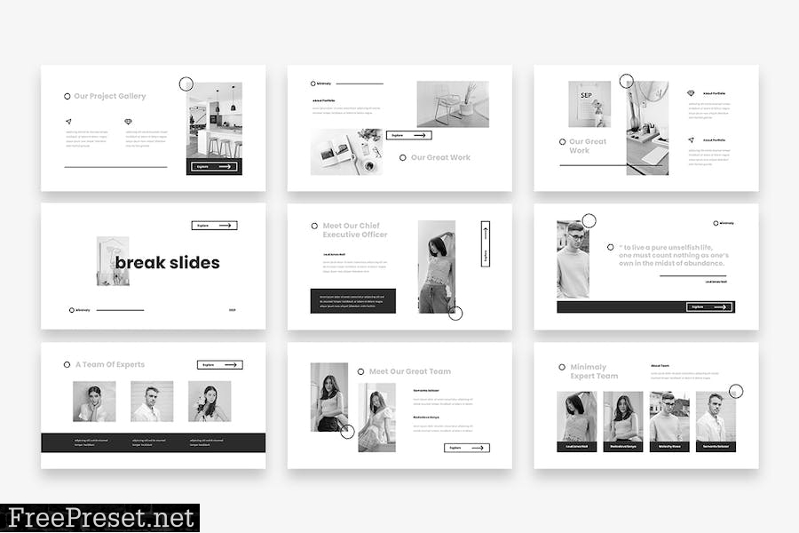 Minimaly - Black & White PowerPoint Template HLR2D2X