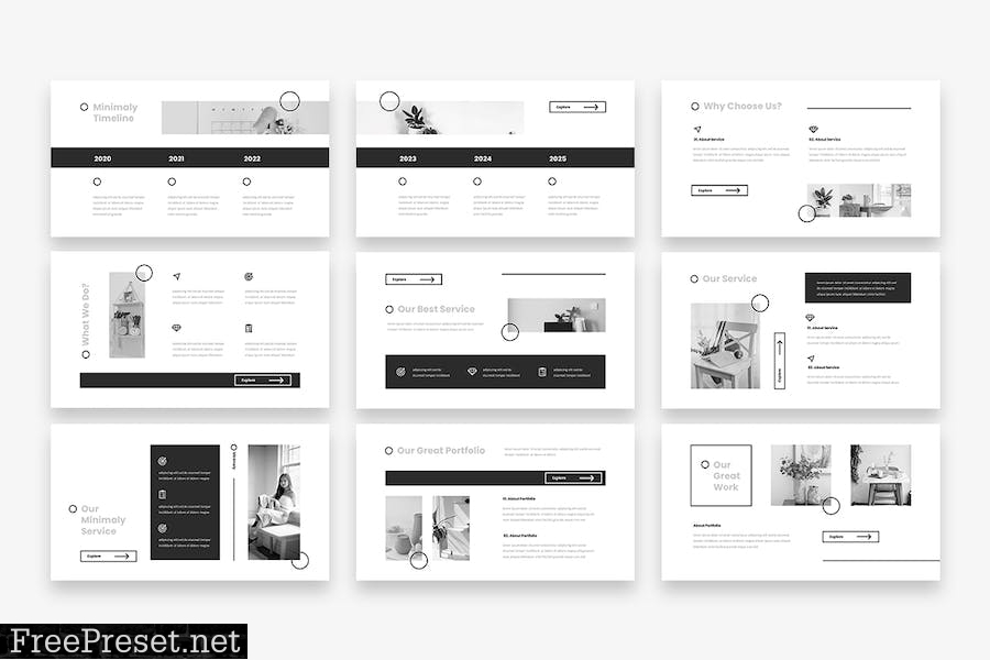 Minimaly - Black & White PowerPoint Template HLR2D2X