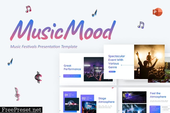 MusicMood Music PowerPoint Template 6P84W82